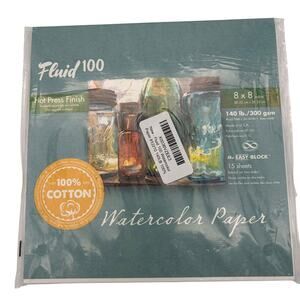 Fluid 100 Watercolor Paper Block 8x8 Hot Press 140lb 100% Cotton 15 Sheets New